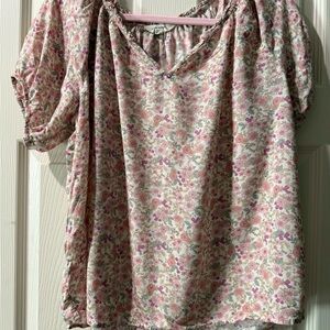 Lucky Brand Floral Blouse in Pink and Cream